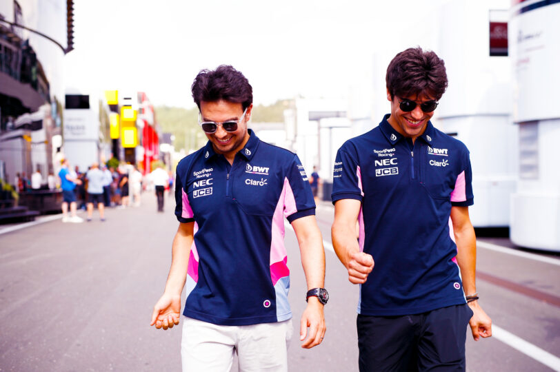 FOR DP20 Sergio Perez with lance stroll paddock