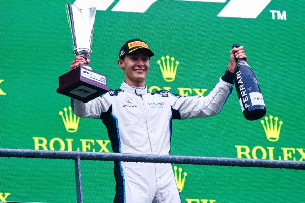 FOR SOCIALS21 george russell rejoices in maiden podium spot after belgian grand prix washout